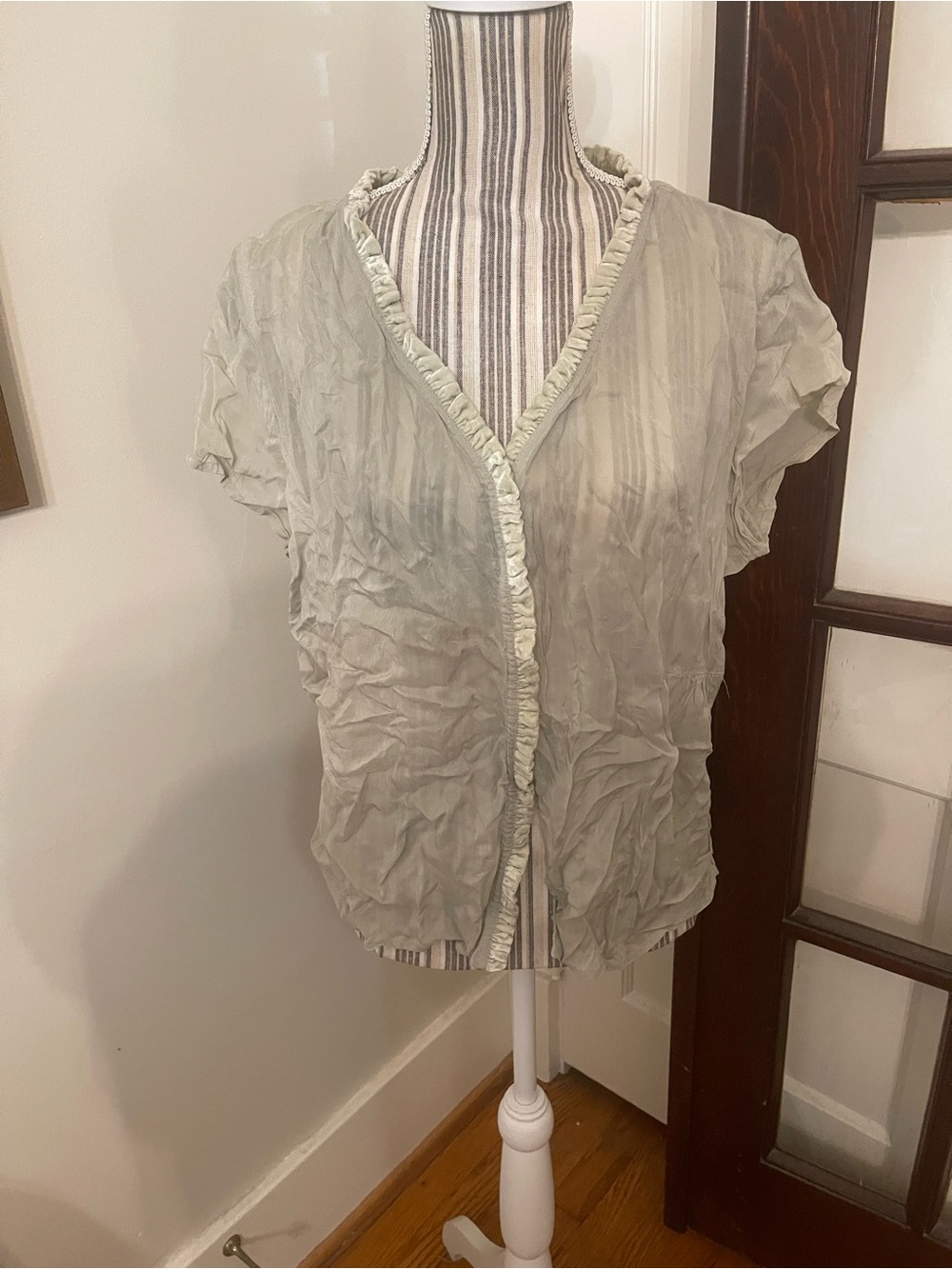 J. Jill Sage Ruffle-Trim Short Sleeve Blouse